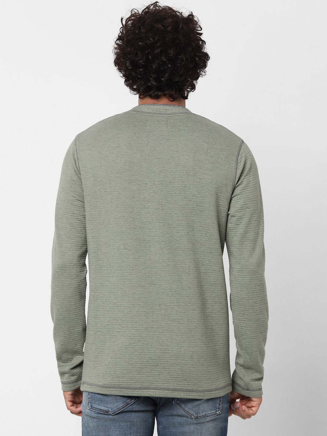 Green Long Sleeves Henley Neck T-shirt