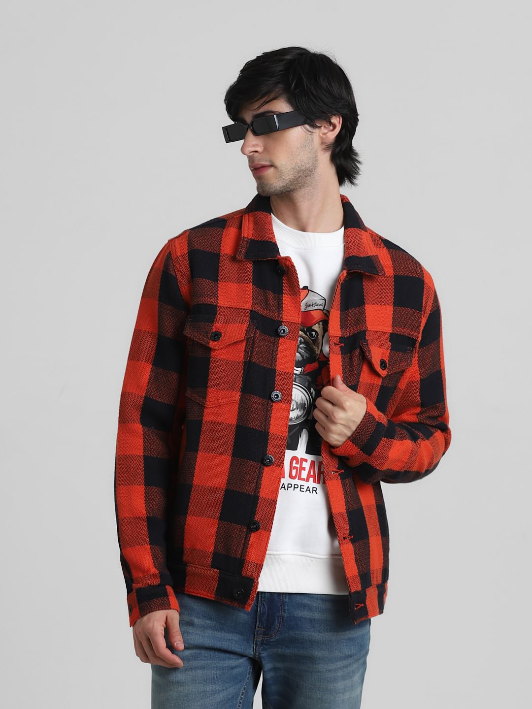 heavy plaid cotton jacket Orange Check Cotton Jacket