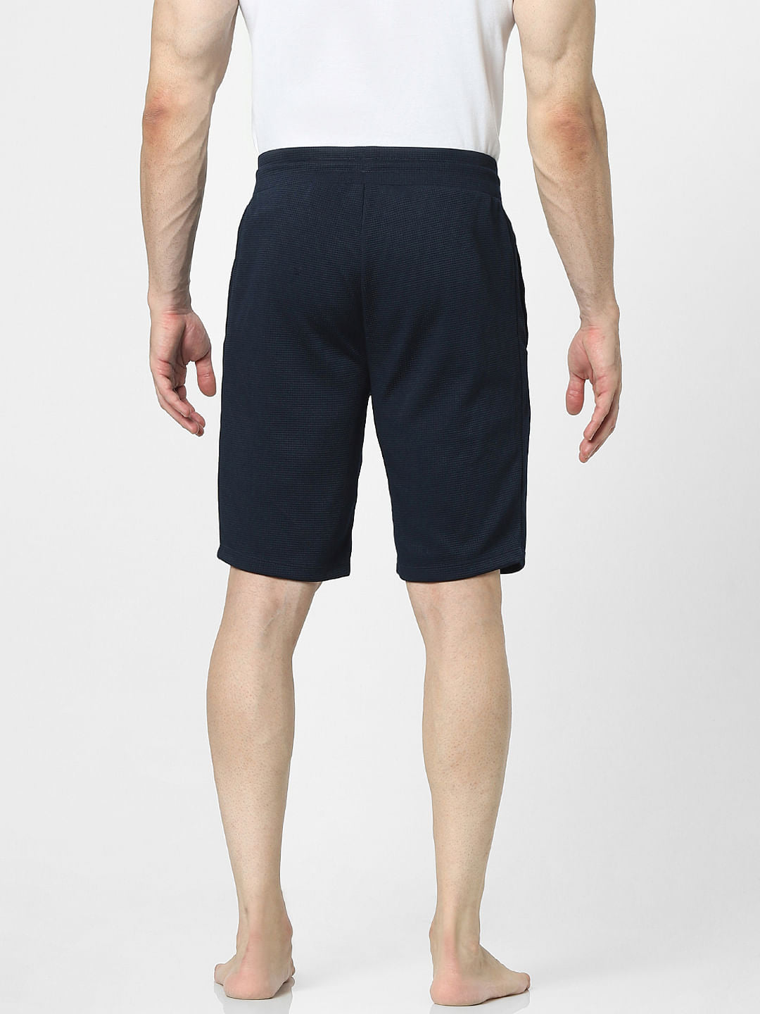 Navy Blue Mid Rise Logo Print Sweatshorts