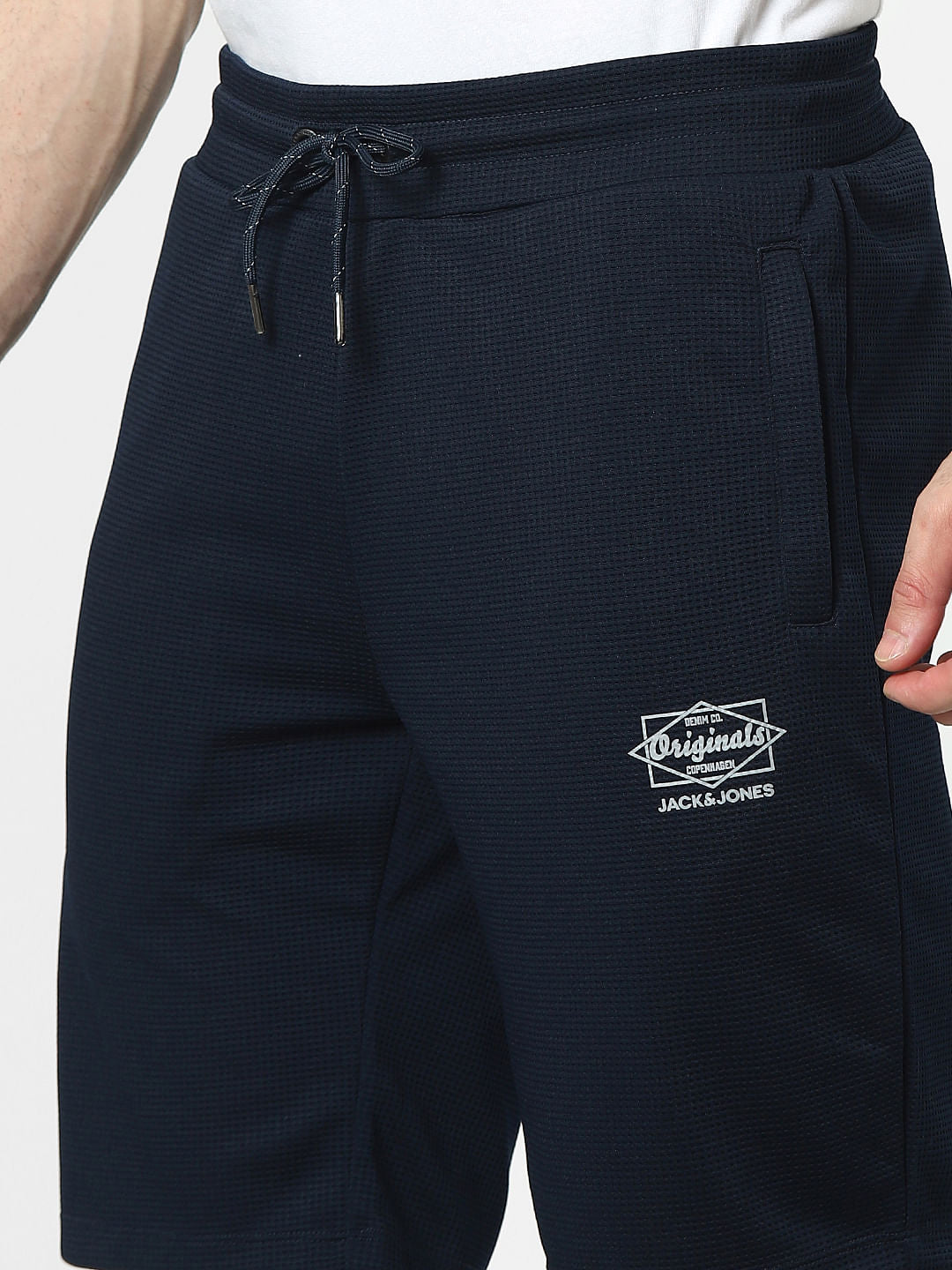 Navy Blue Mid Rise Logo Print Sweatshorts