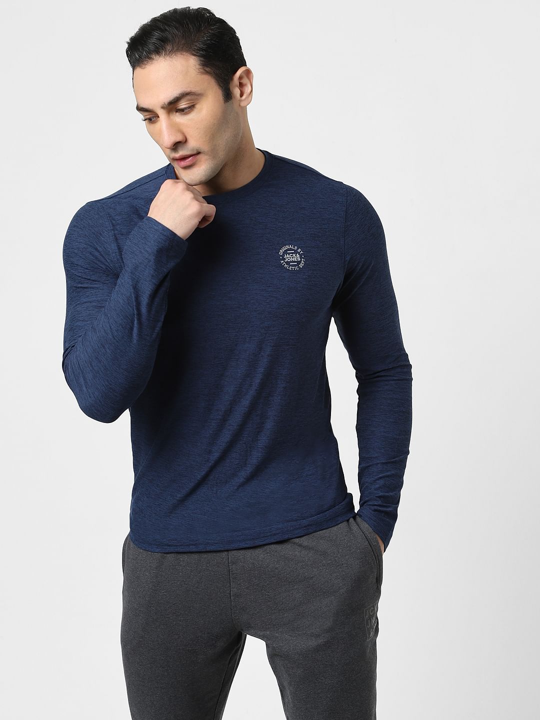 Blue Full Sleeves Crew Neck T-shirt