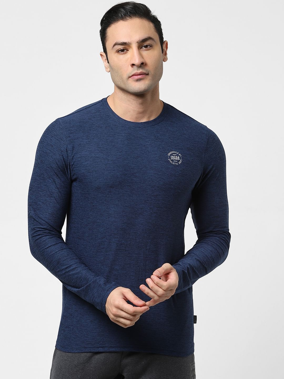 Blue Full Sleeves Crew Neck T-shirt