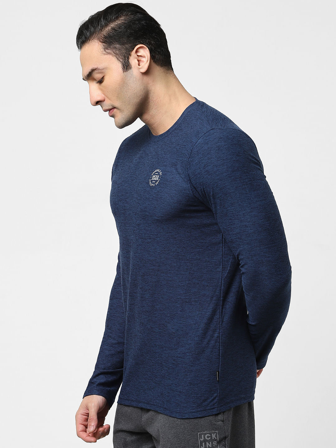 Blue Full Sleeves Crew Neck T-shirt