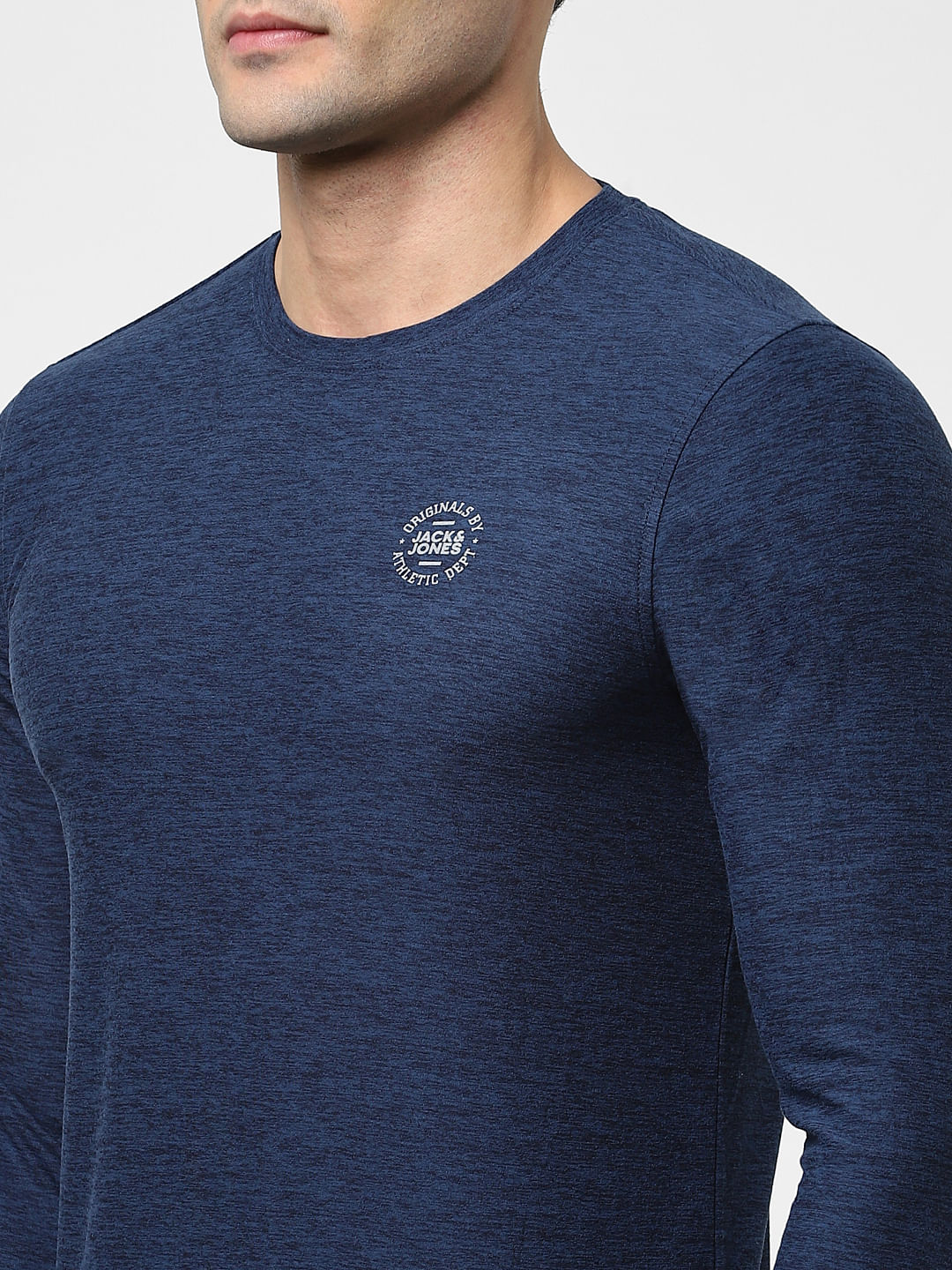 Blue Full Sleeves Crew Neck T-shirt