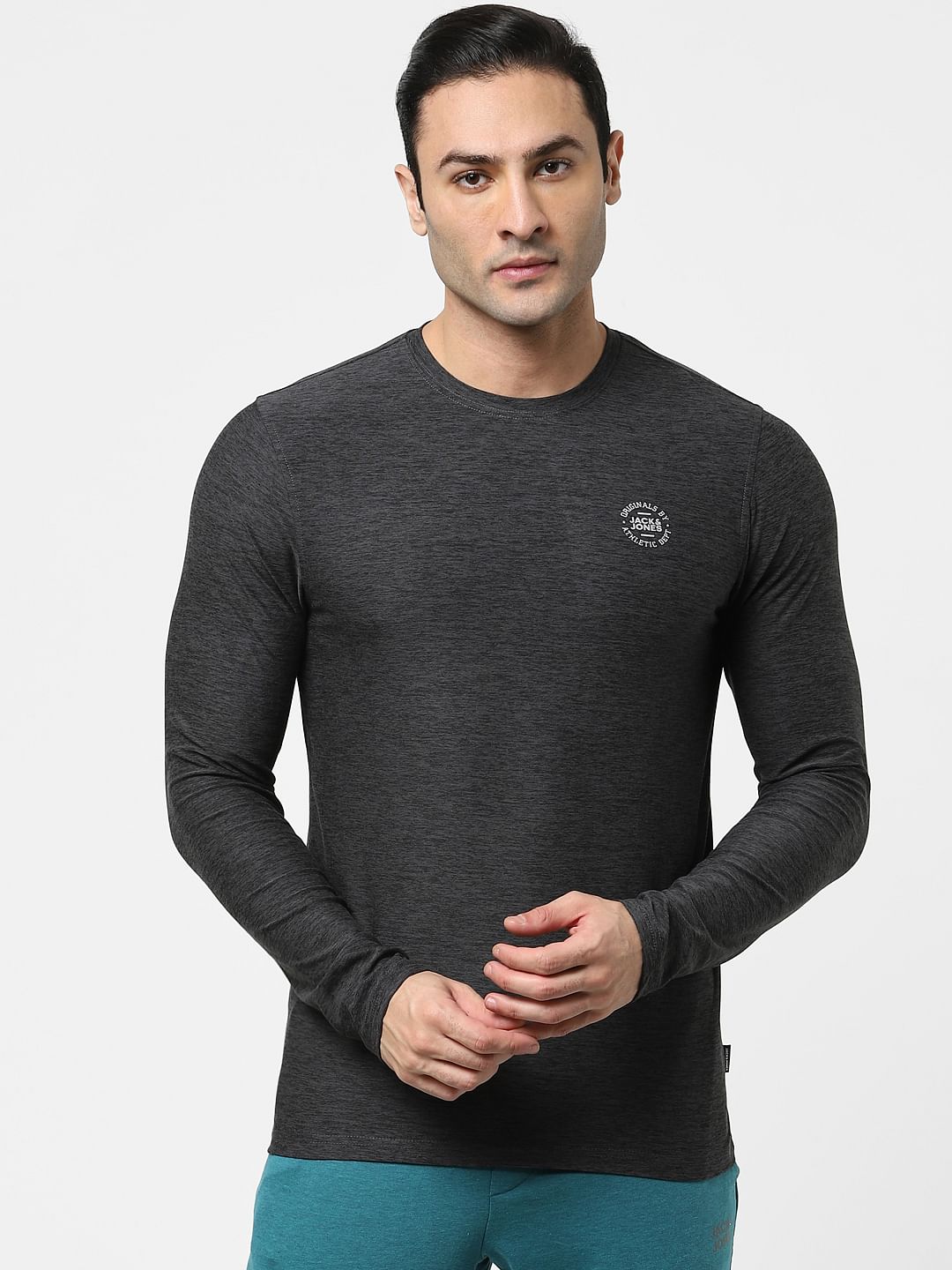 Grey Full Sleeves Crew Neck T-shirt