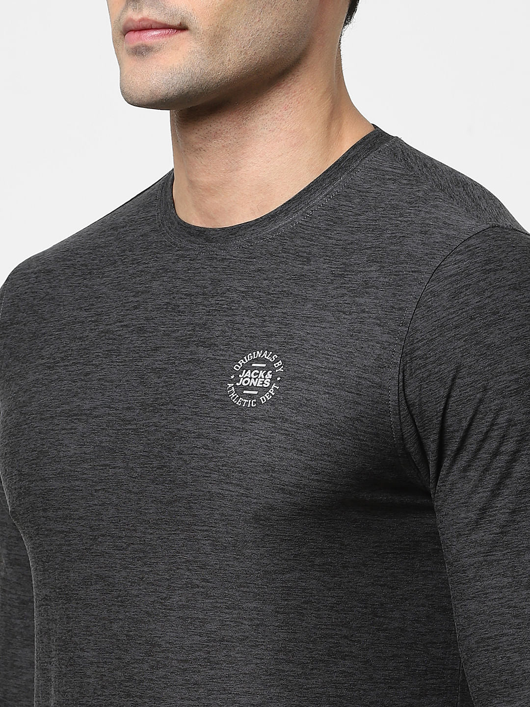 Grey Full Sleeves Crew Neck T-shirt