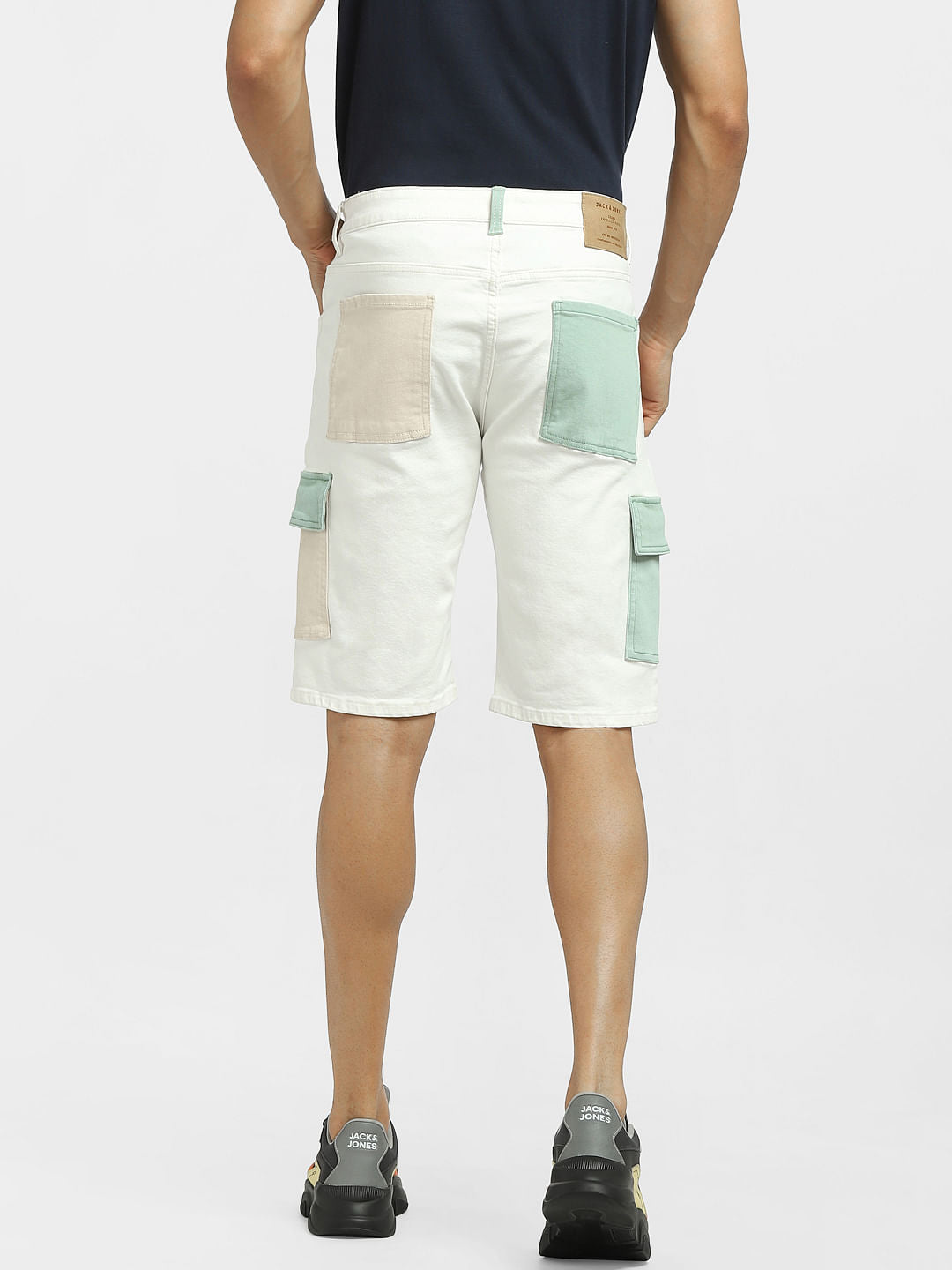 White Low Rise Colourblocked Denim Shorts