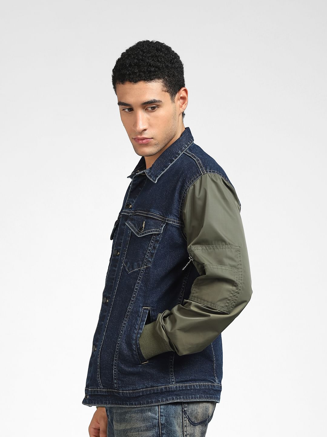 Blue Denim Colourblocked Sleeve Jacket