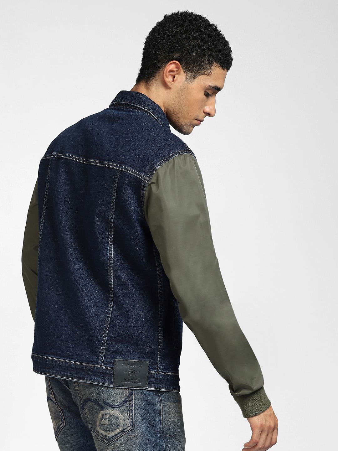 Blue Denim Colourblocked Sleeve Jacket