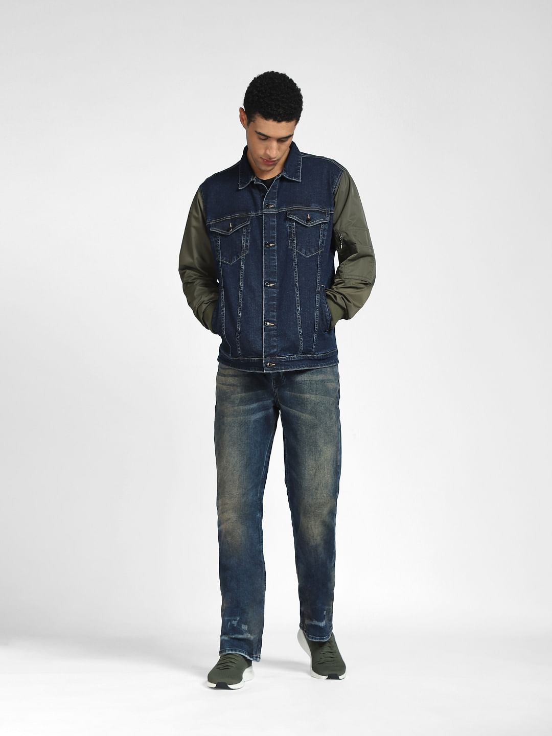 Blue Denim Colourblocked Sleeve Jacket