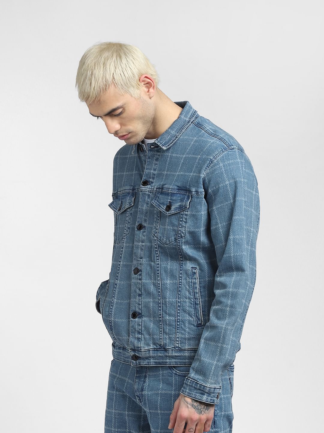 Blue Checks Co-ord Denim Jacket