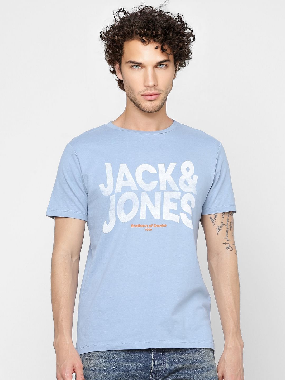 Blue Logo Print Crew Neck T-shirt