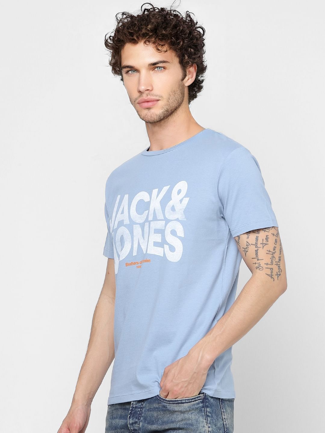 Blue Logo Print Crew Neck T-shirt