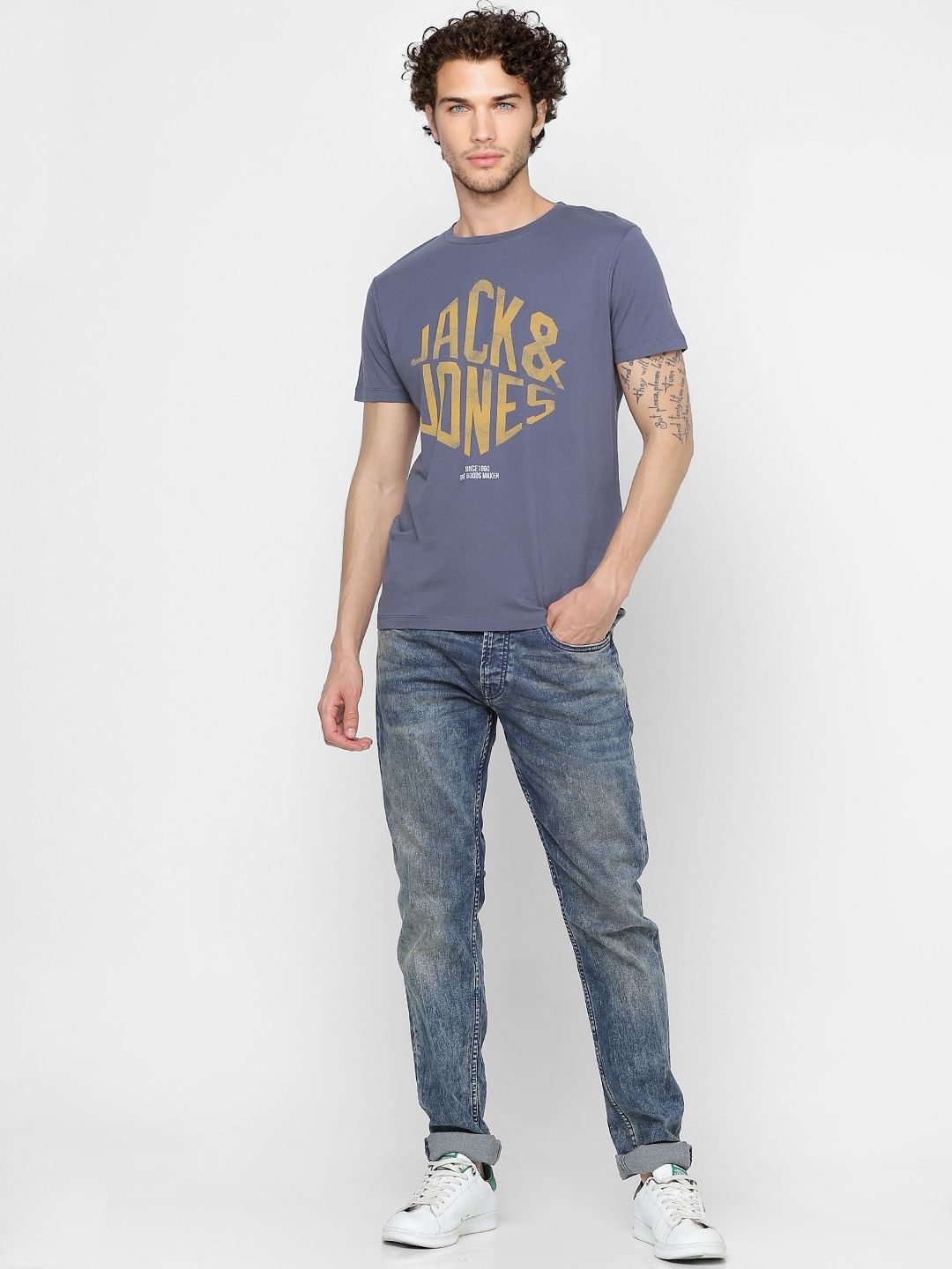 Blue Logo Print Crew Neck T-shirt