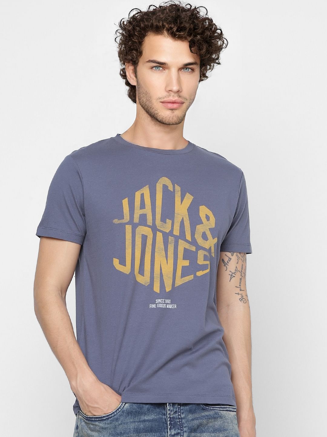 Blue Logo Print Crew Neck T-shirt