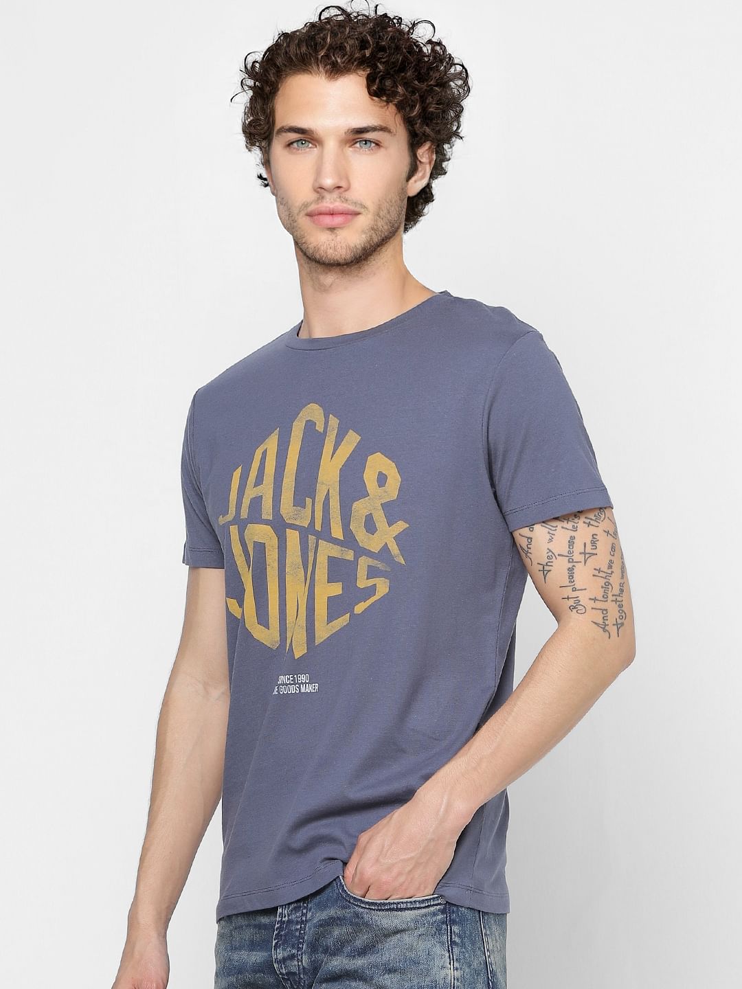 Blue Logo Print Crew Neck T-shirt