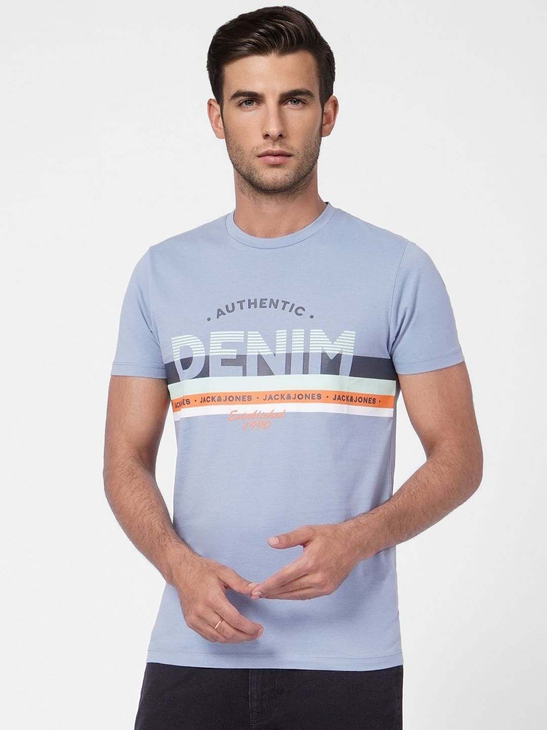 Blue Graphic Print Crew Neck T-shirt