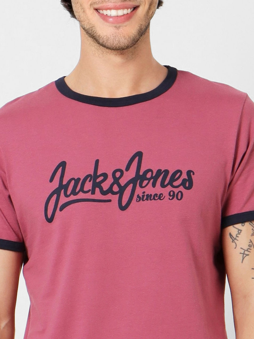 Pink Logo Print Crew Neck T-shirt