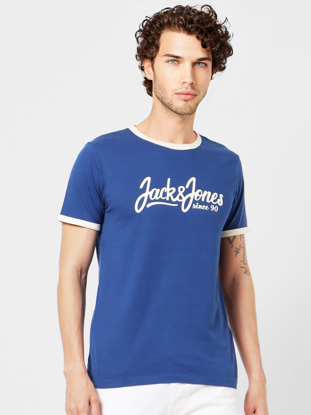 Blue Logo Print Crew Neck T-shirt