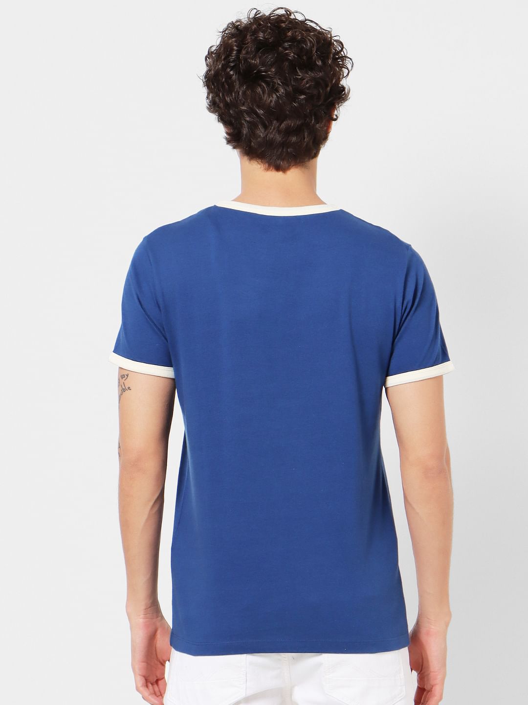 Blue Logo Print Crew Neck T-shirt