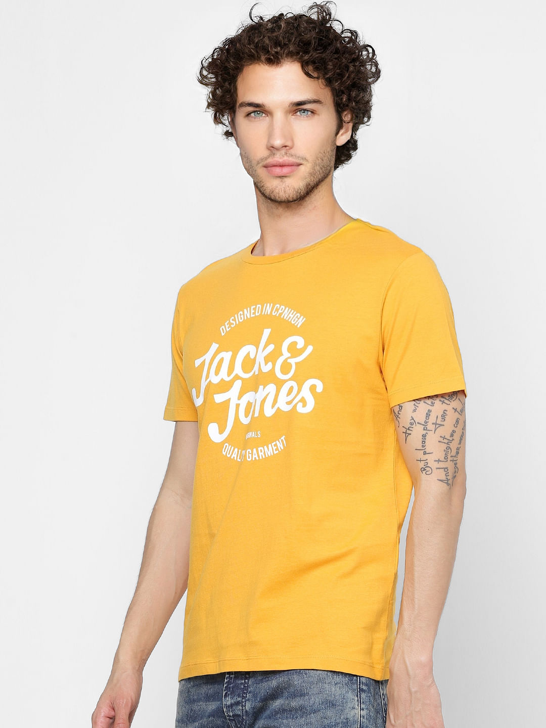 Yellow Logo Print Crew Neck T-shirt