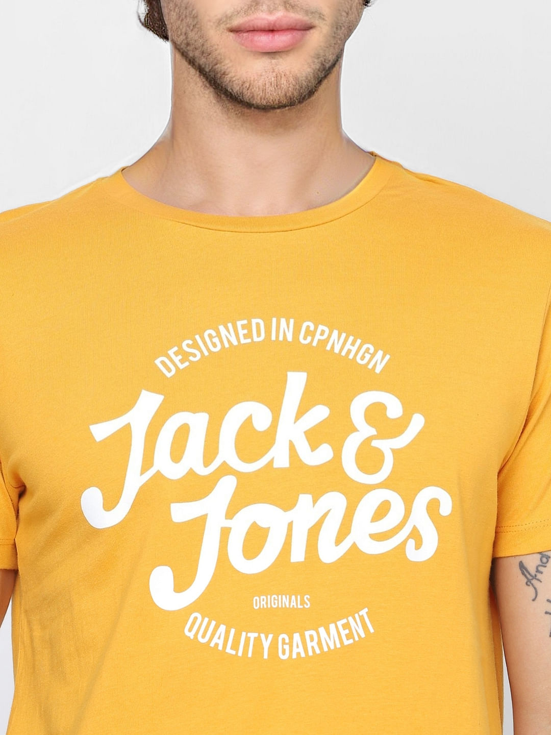 Yellow Logo Print Crew Neck T-shirt