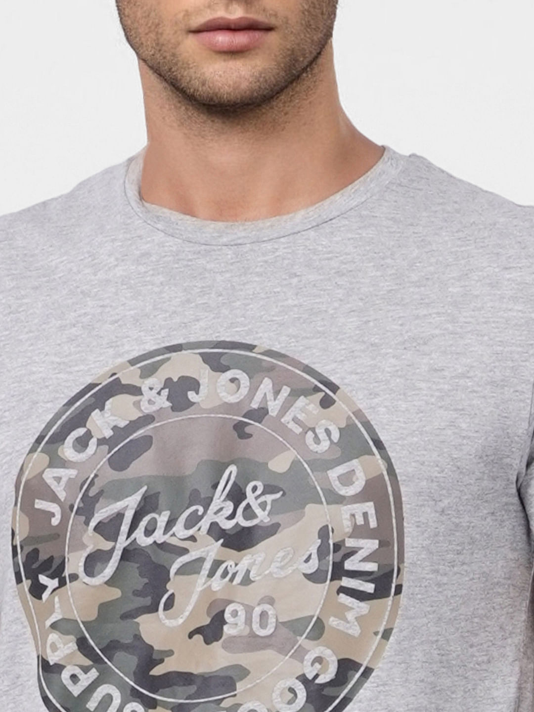 Grey Camo Graphic Crew Neck T-shirt