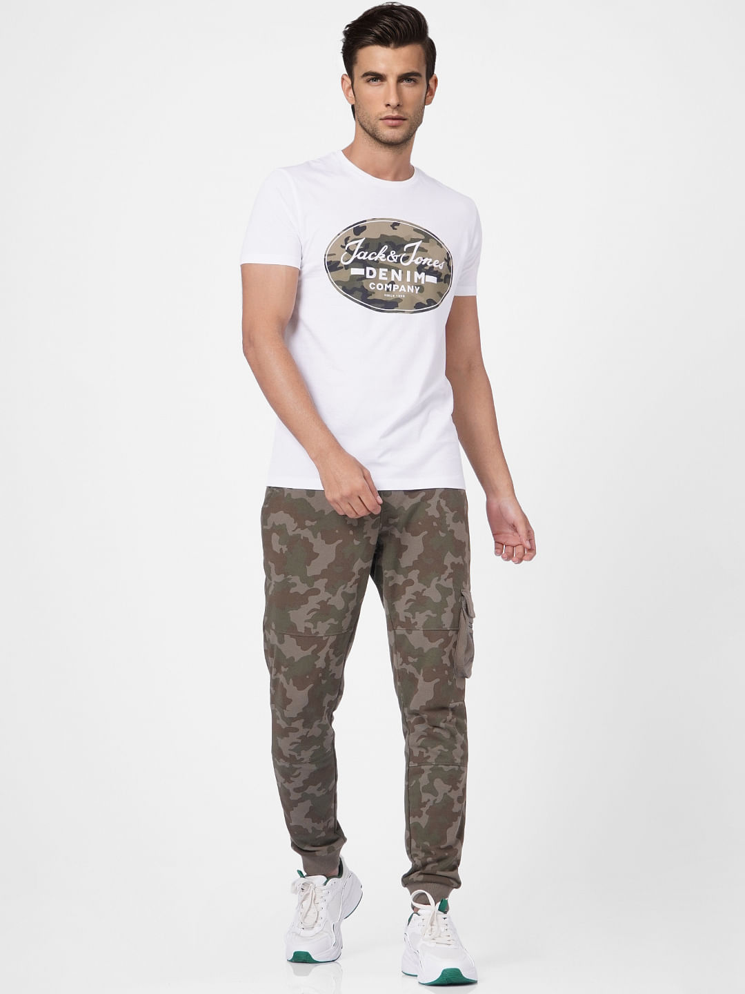 White Camo Graphic Crew Neck T-shirt