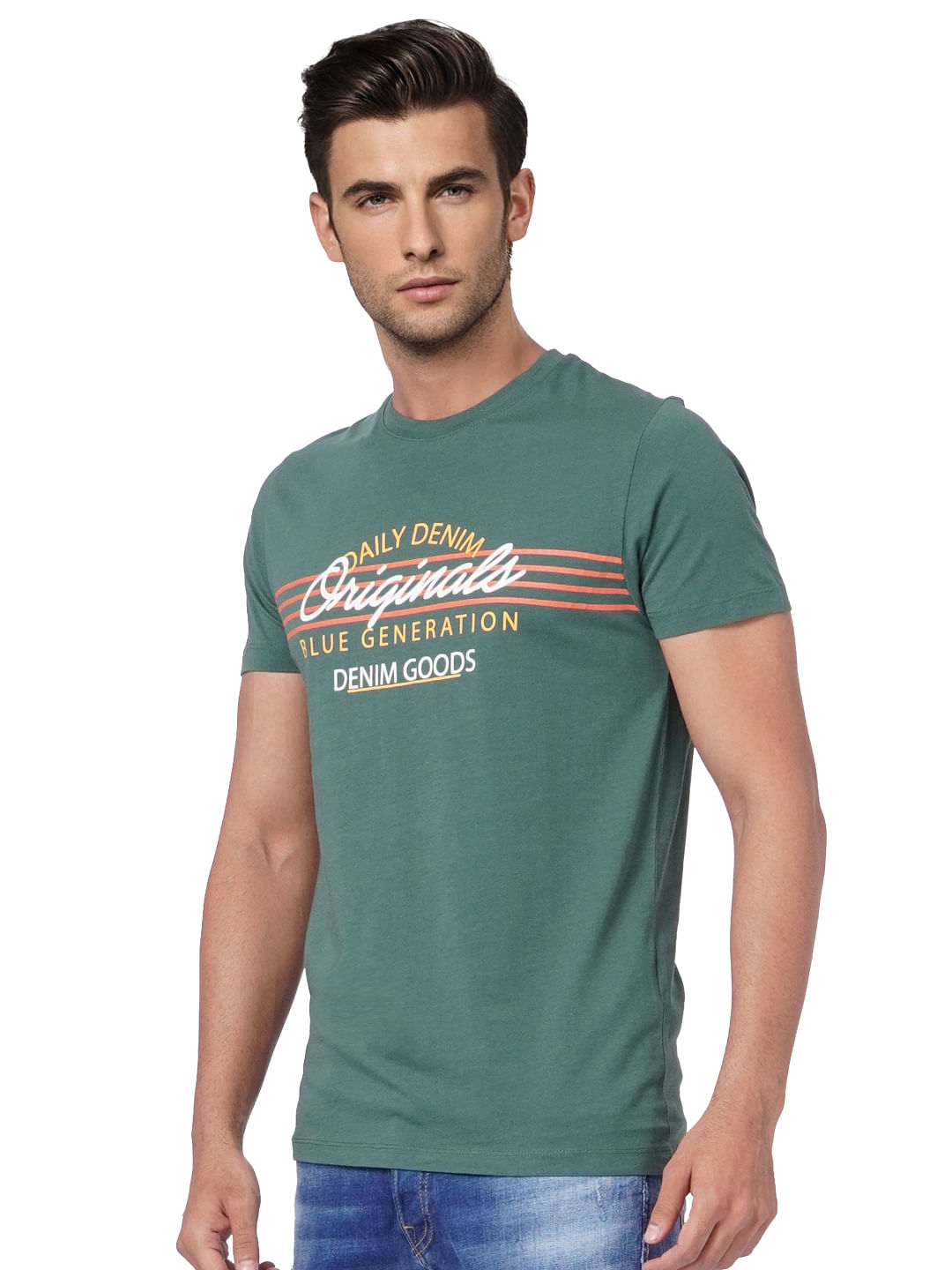 Green Text Print Crew Neck T-shirt