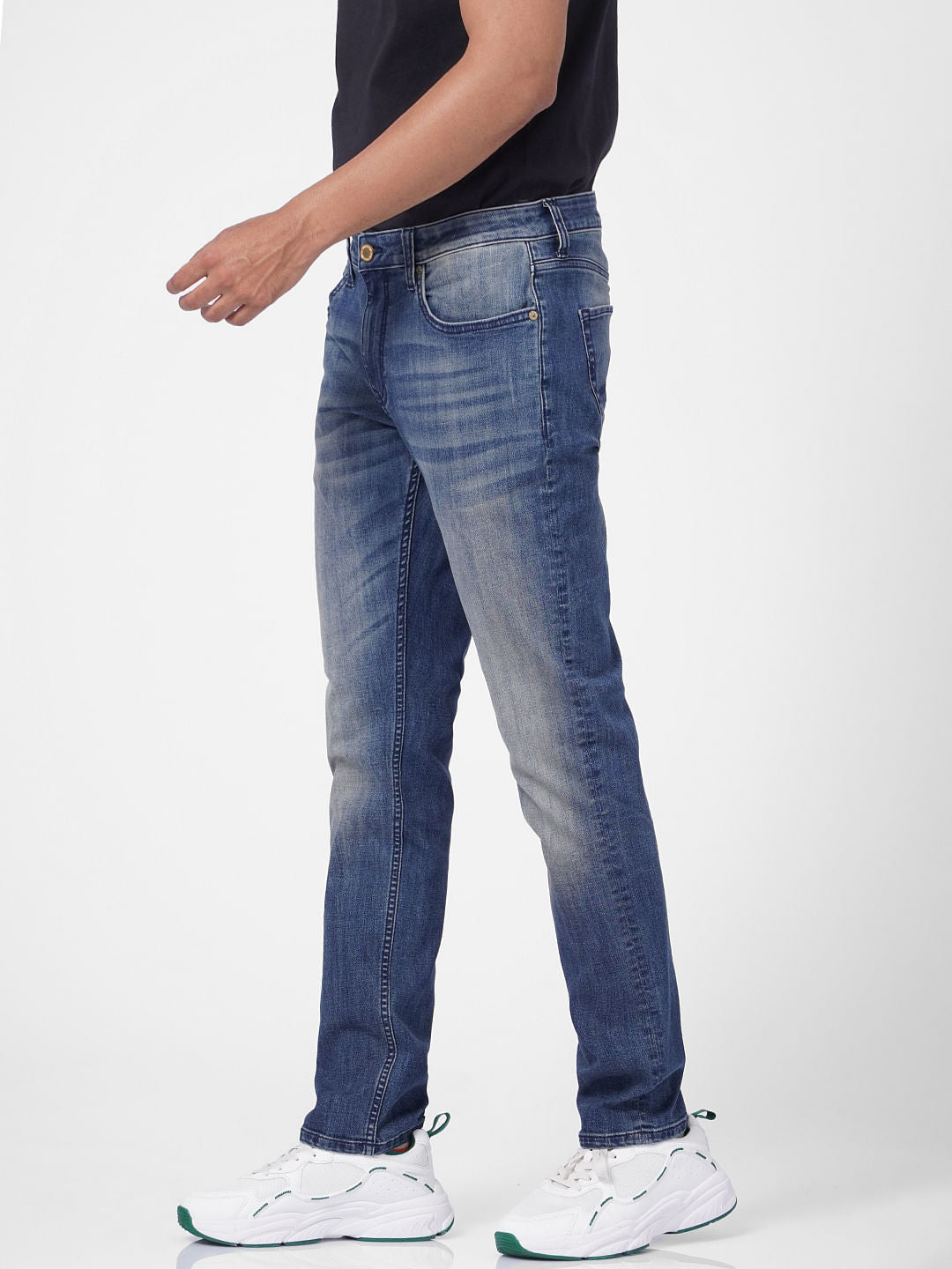 Blue Low Rise Washed Tim Anti Fit Jeans