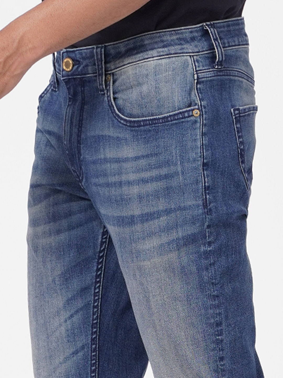 Blue Low Rise Washed Tim Anti Fit Jeans