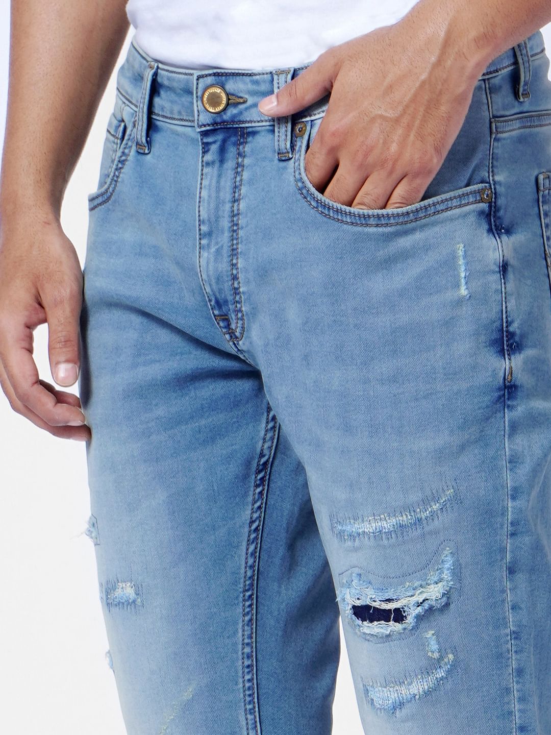 Light Blue Low Rise Distressed Ben Skinny Jeans