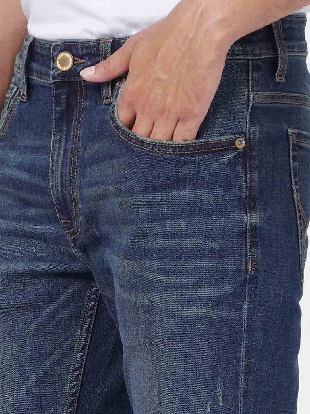 Dark Blue Low Rise Distressed Glenn Slim Fit Jeans