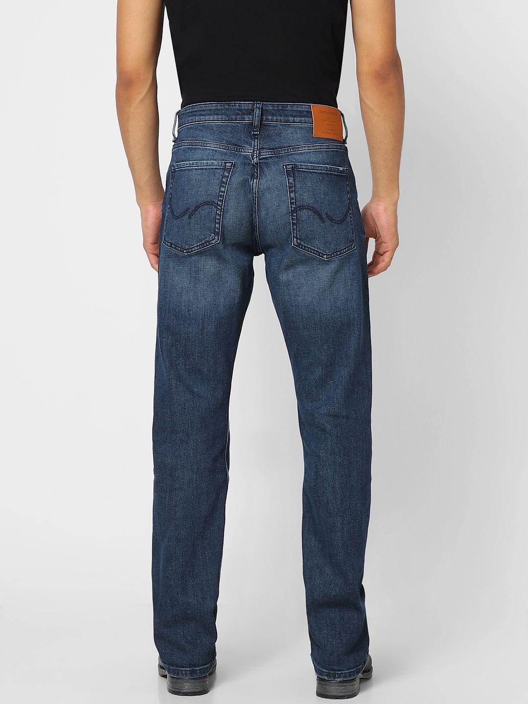 Dark Blue High Rise Distressed Bootcut Jeans