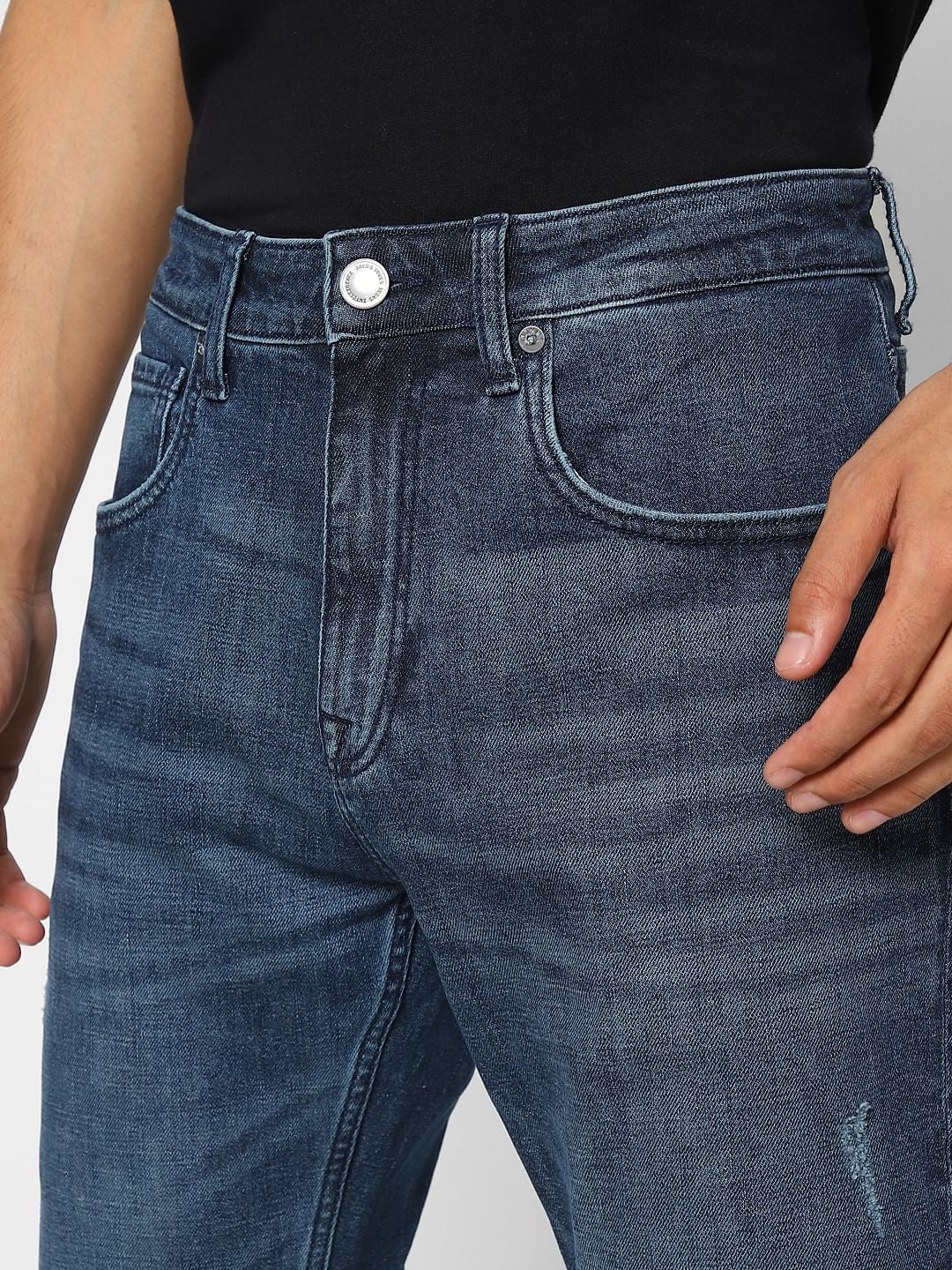 Dark Blue High Rise Distressed Bootcut Jeans