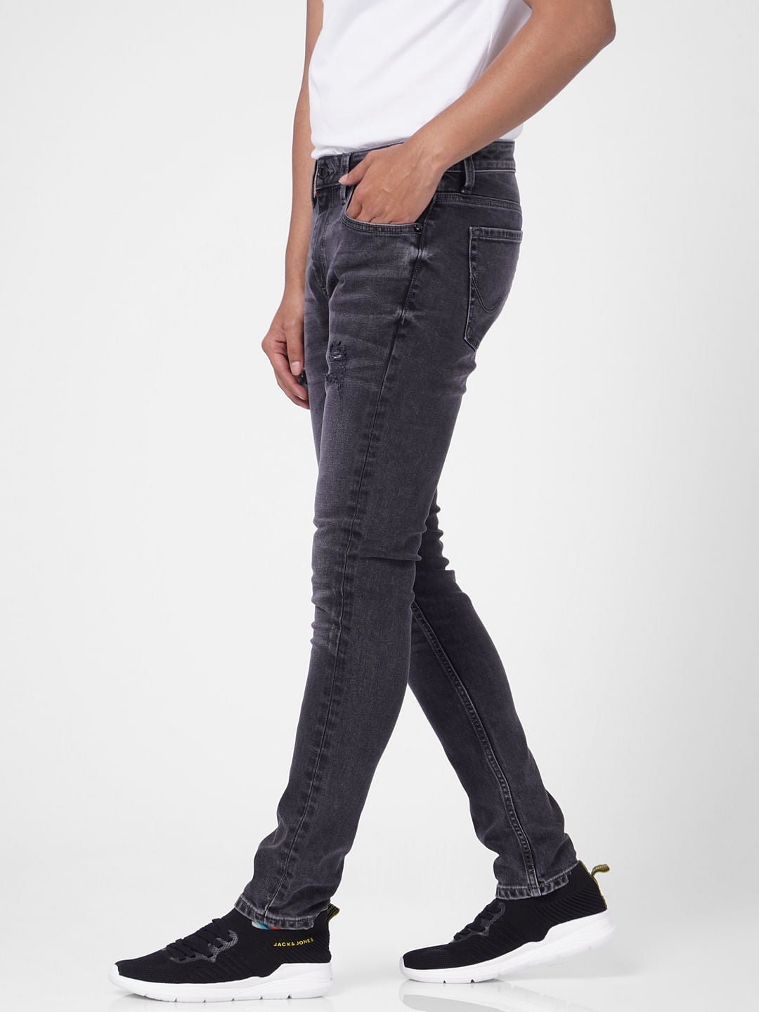 Grey Low Rise Distressed Skinny Jeans