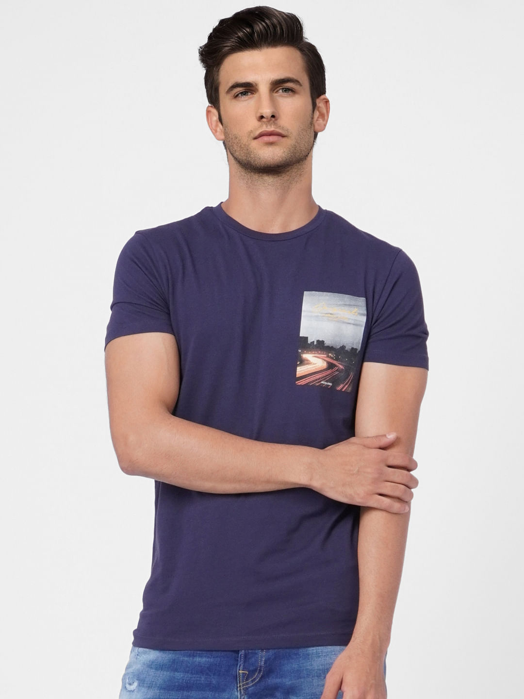 Blue Graphic Print Crew Neck T-shirt