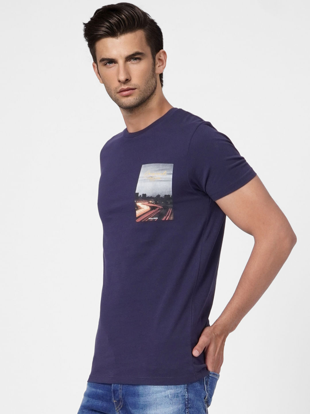 Blue Graphic Print Crew Neck T-shirt