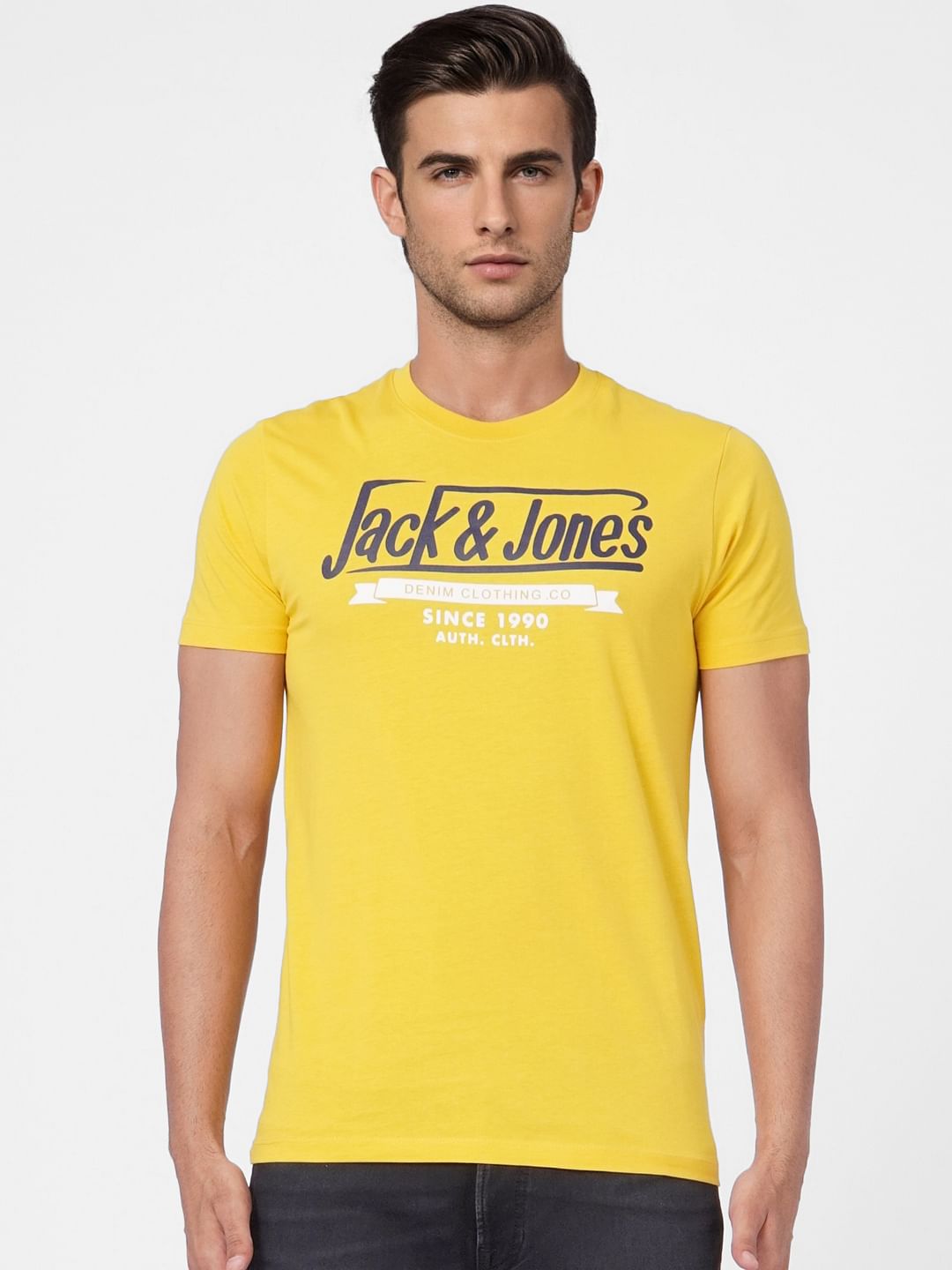 Yellow Logo Print Crew Neck T-shirt