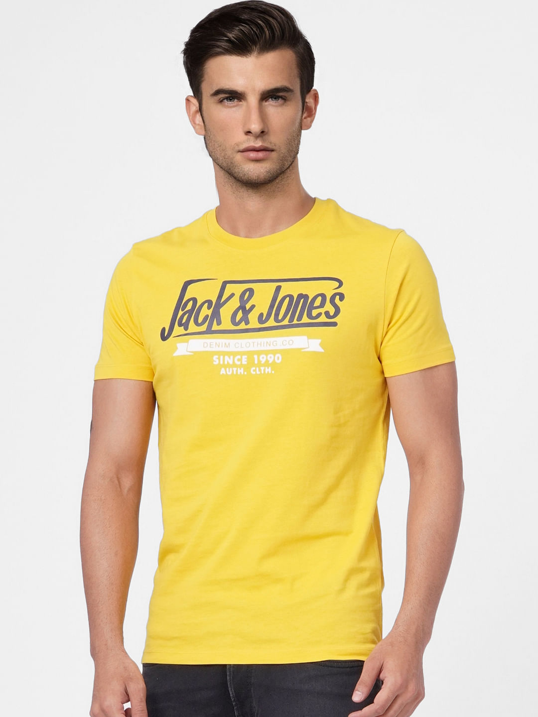 Yellow Logo Print Crew Neck T-shirt
