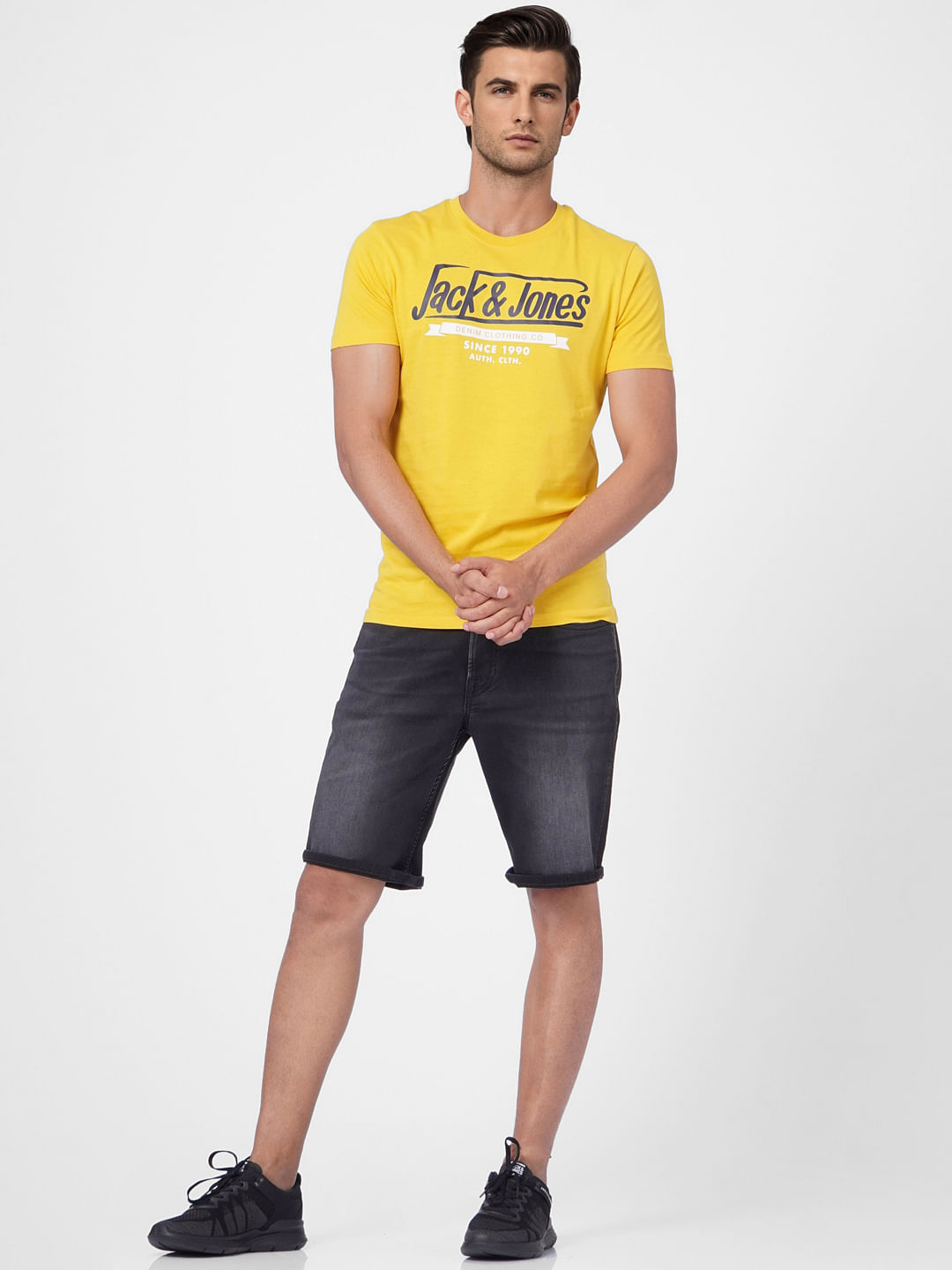Yellow Logo Print Crew Neck T-shirt
