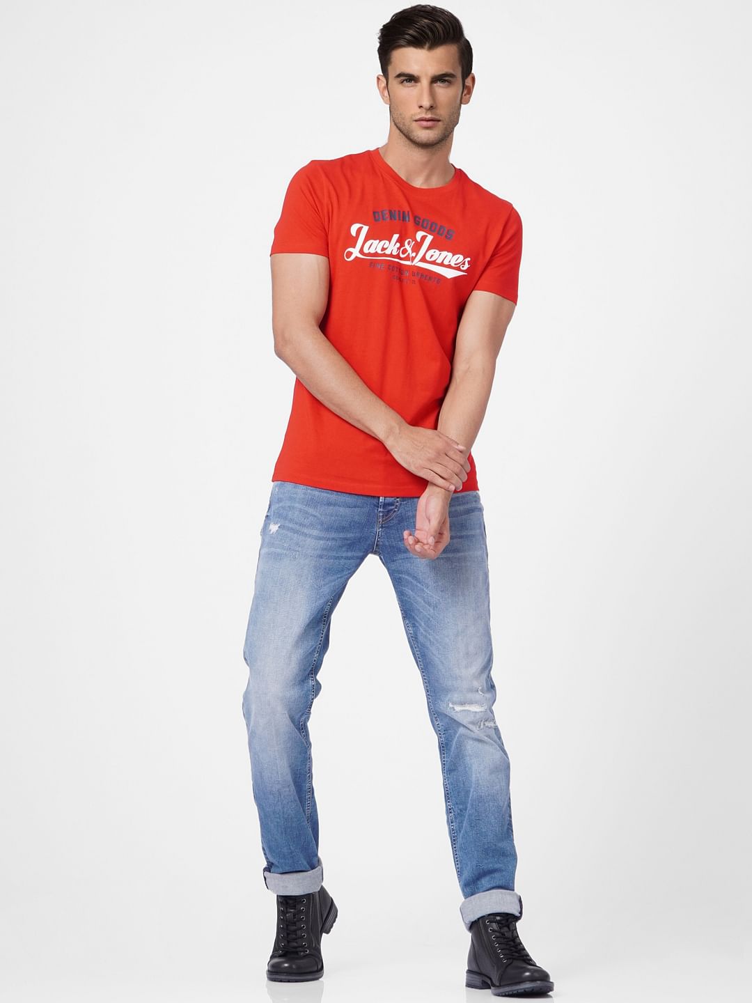 Red Logo Print Crew Neck T-shirt
