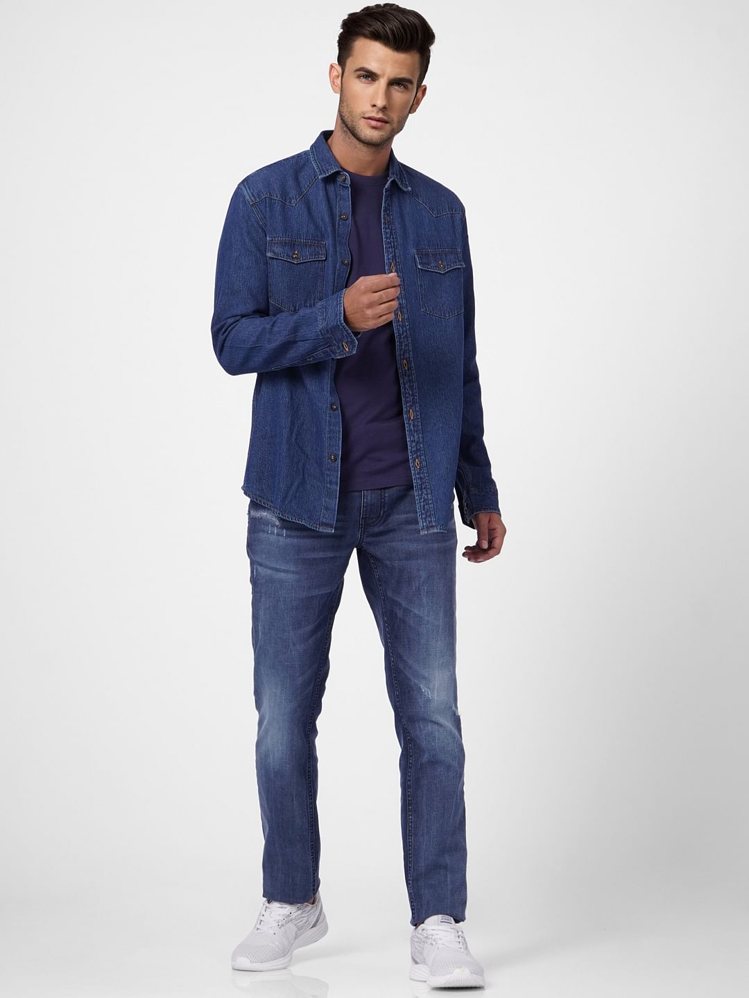 Blue Low Rise Washed Ben Skinny Fit Jeans