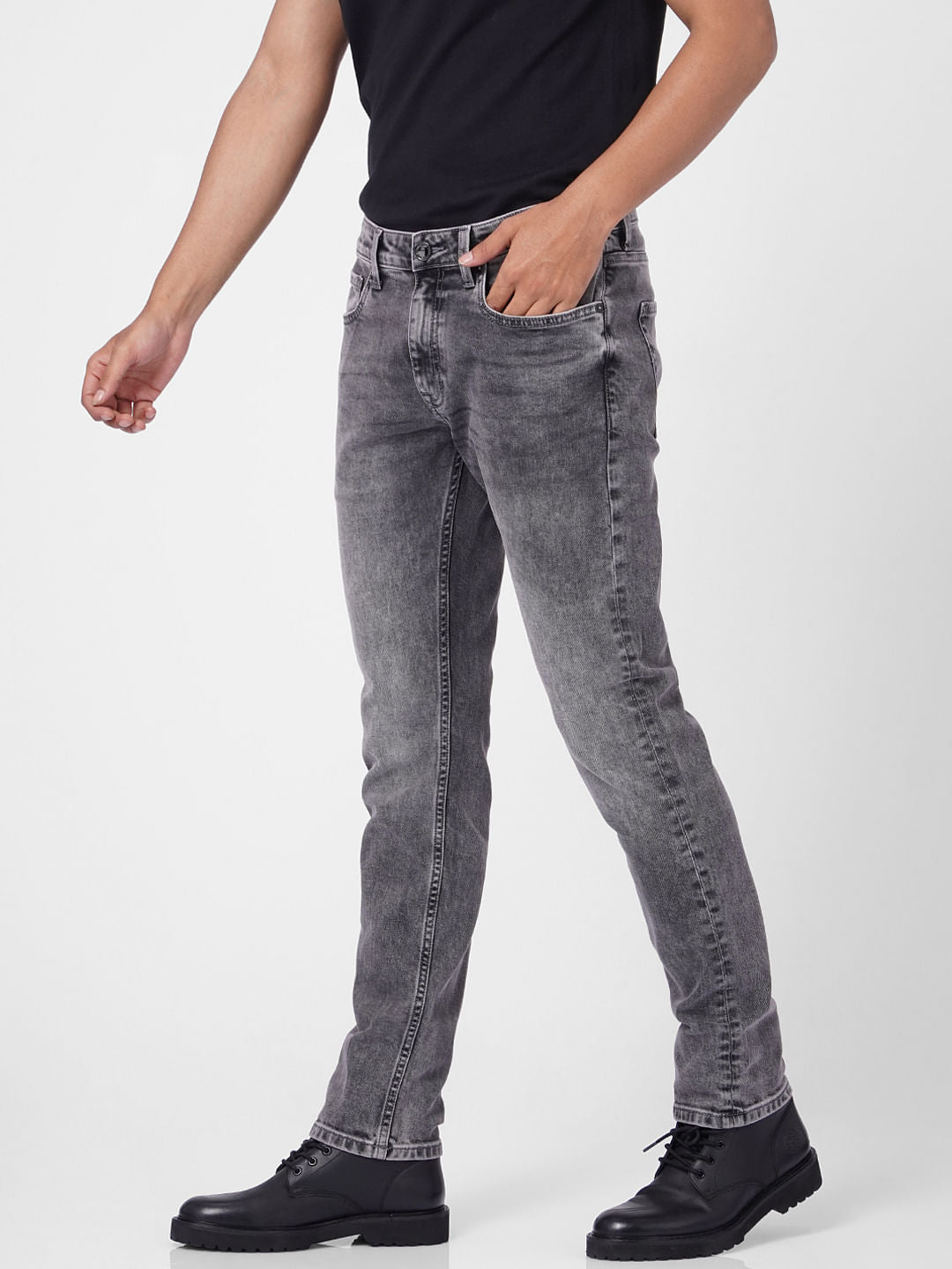 Grey Low Rise Washed Tim Slim Fit Jeans