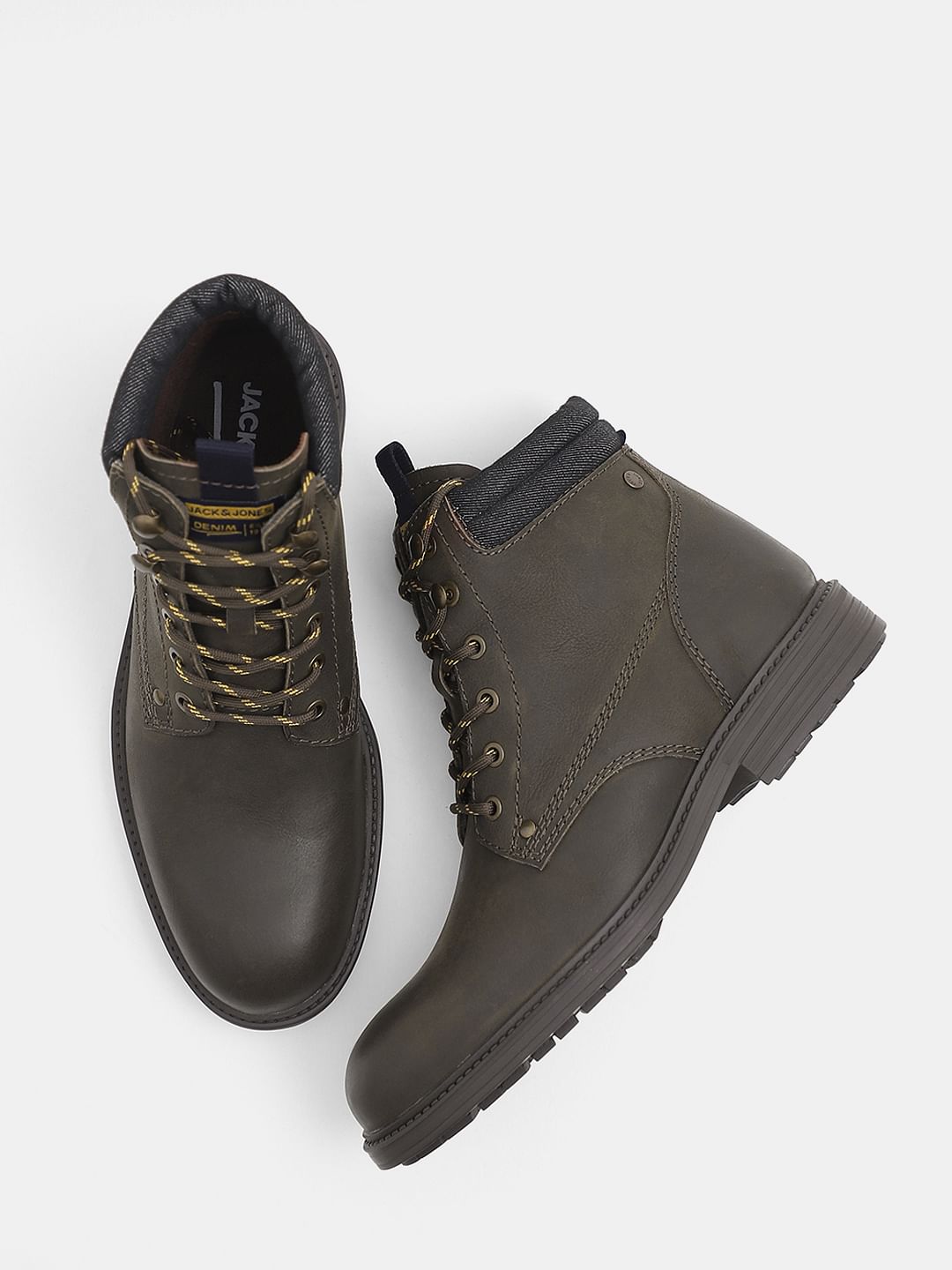 Olive High-Top Leather Boots