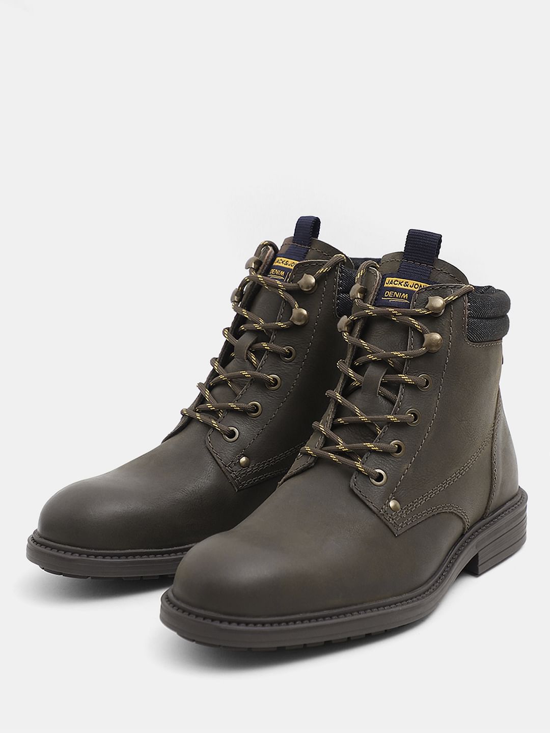 Olive High-Top Leather Boots