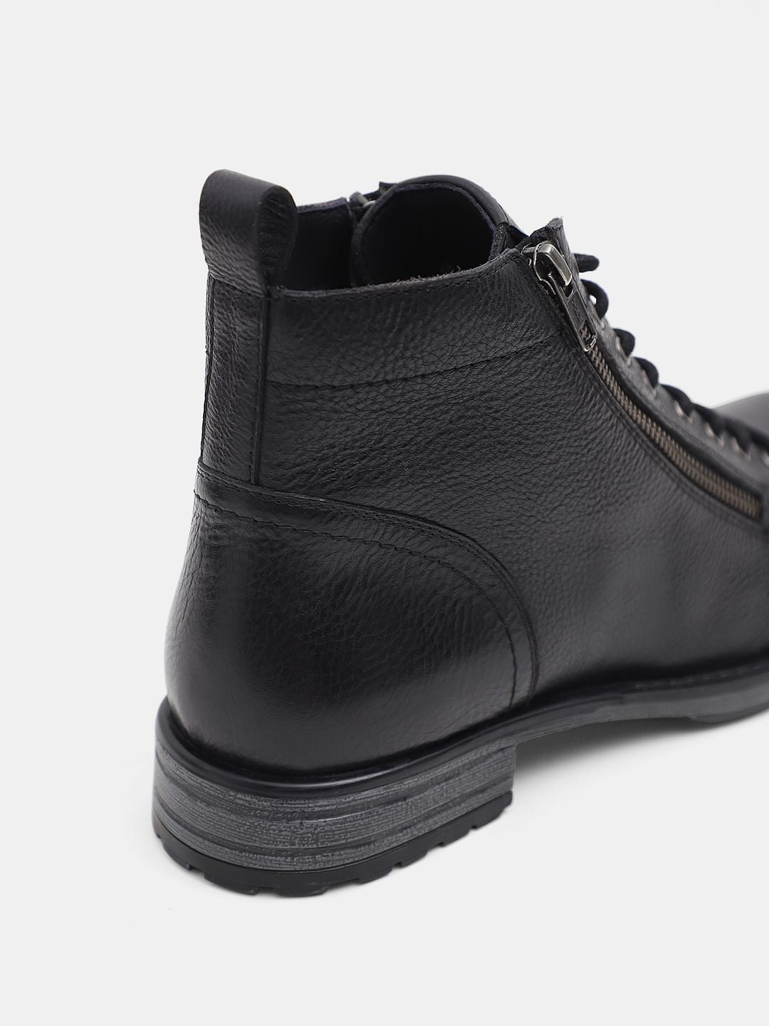 Black Mid-Top Premium Leather Boots