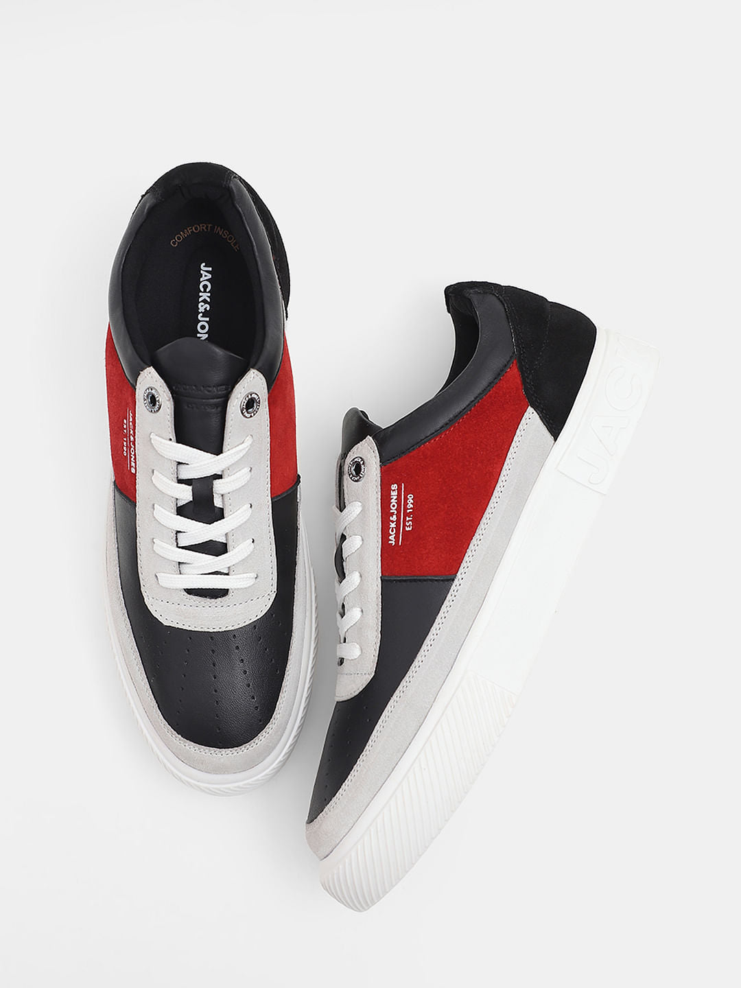 Black Colourblocked Leather Sneakers