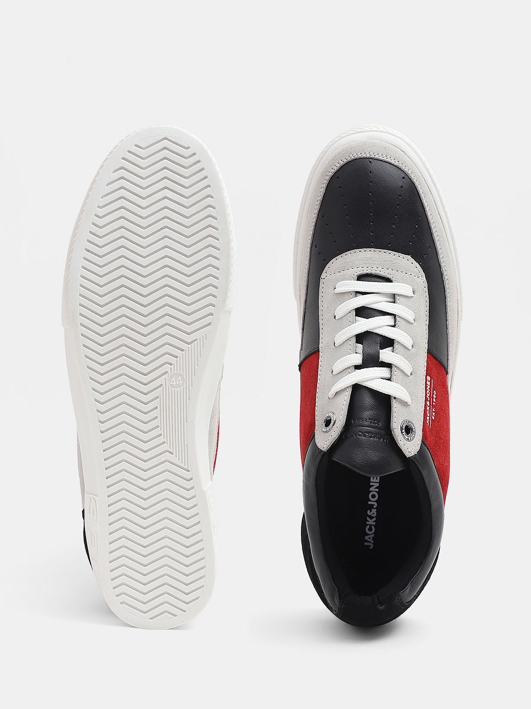 Black Colourblocked Leather Sneakers