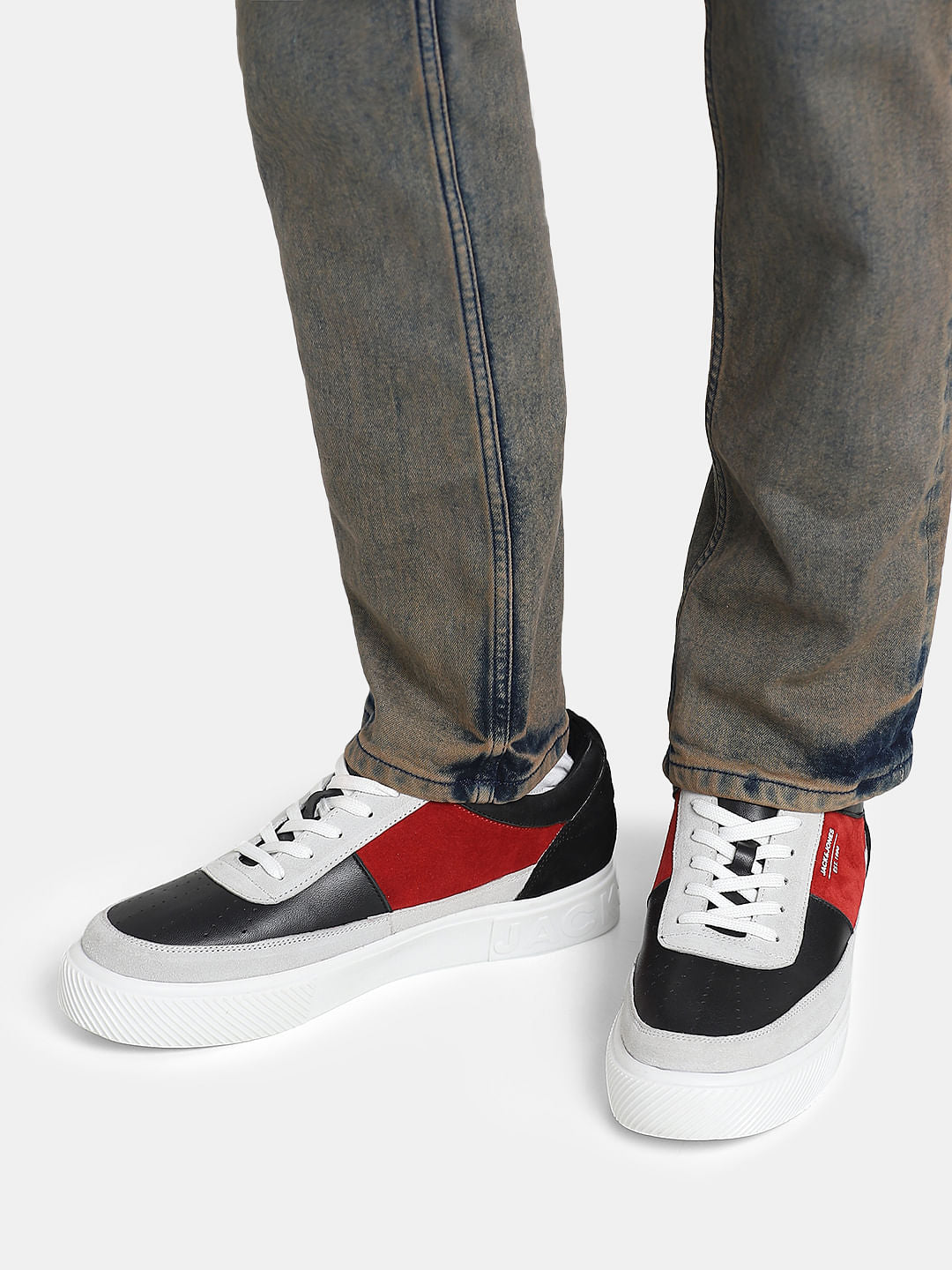 Black Colourblocked Leather Sneakers